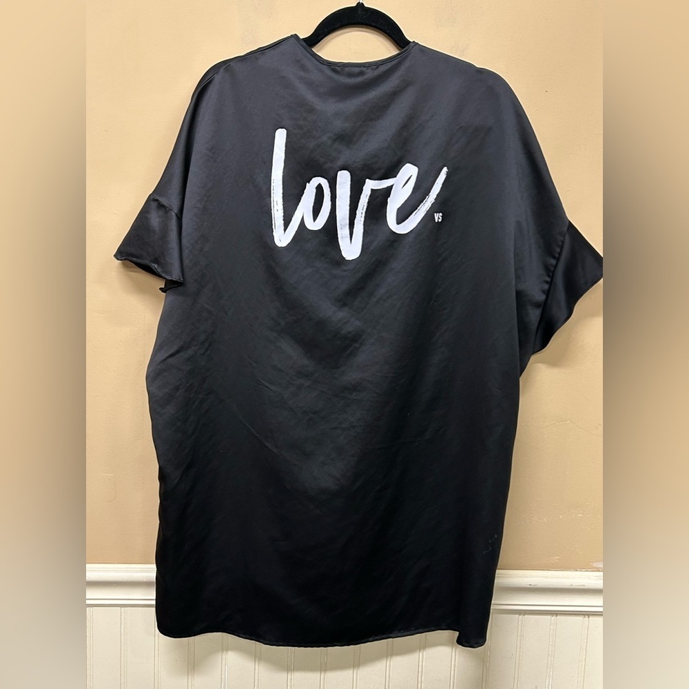 Victoria's Secret "Love" Kimono Satin Robe Ruffle Short Sleeve Black One Size